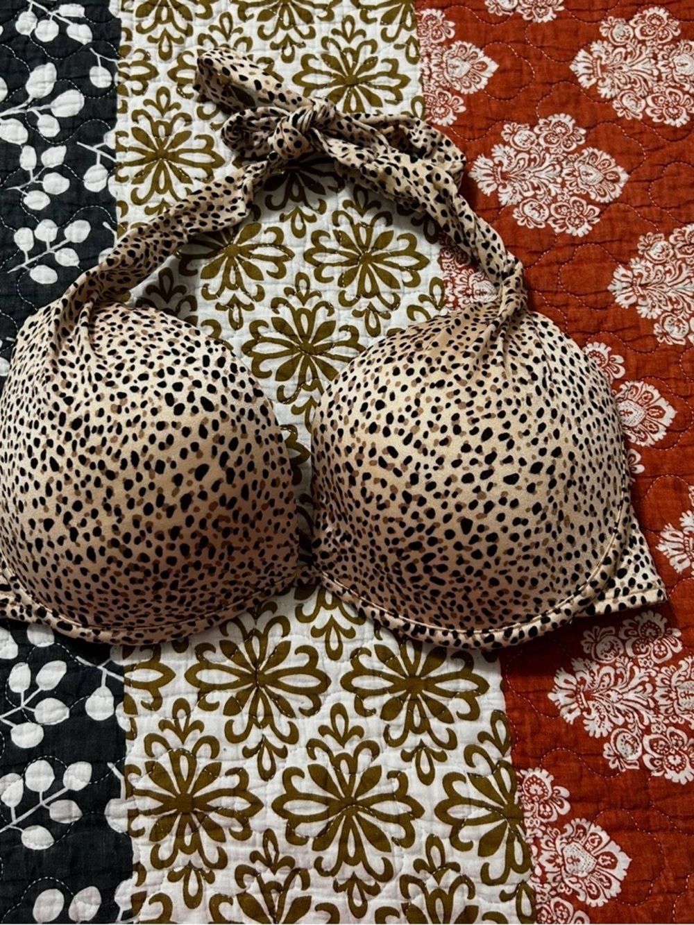 Victoria secret Leopard Print Halter Bikini Top - Neutral Tan & Black